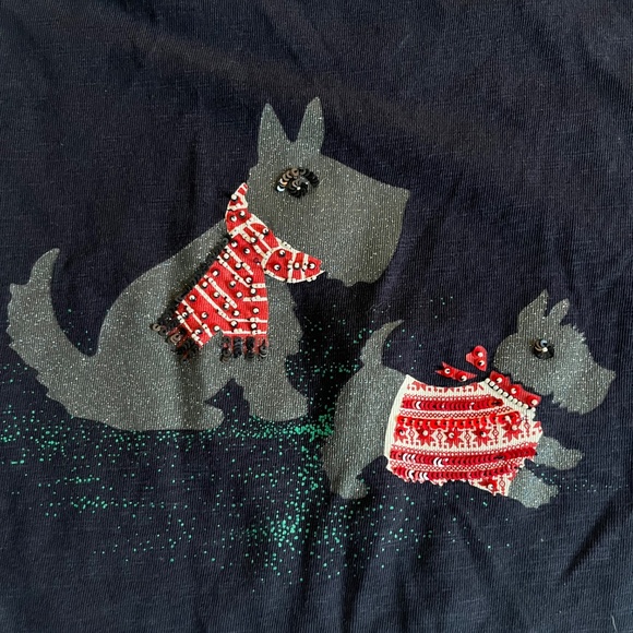 Talbots Sz M Navy Stretch Scottie Dogs n Snow Tee Shirt Blouse Pullover Top - Picture 6 of 9